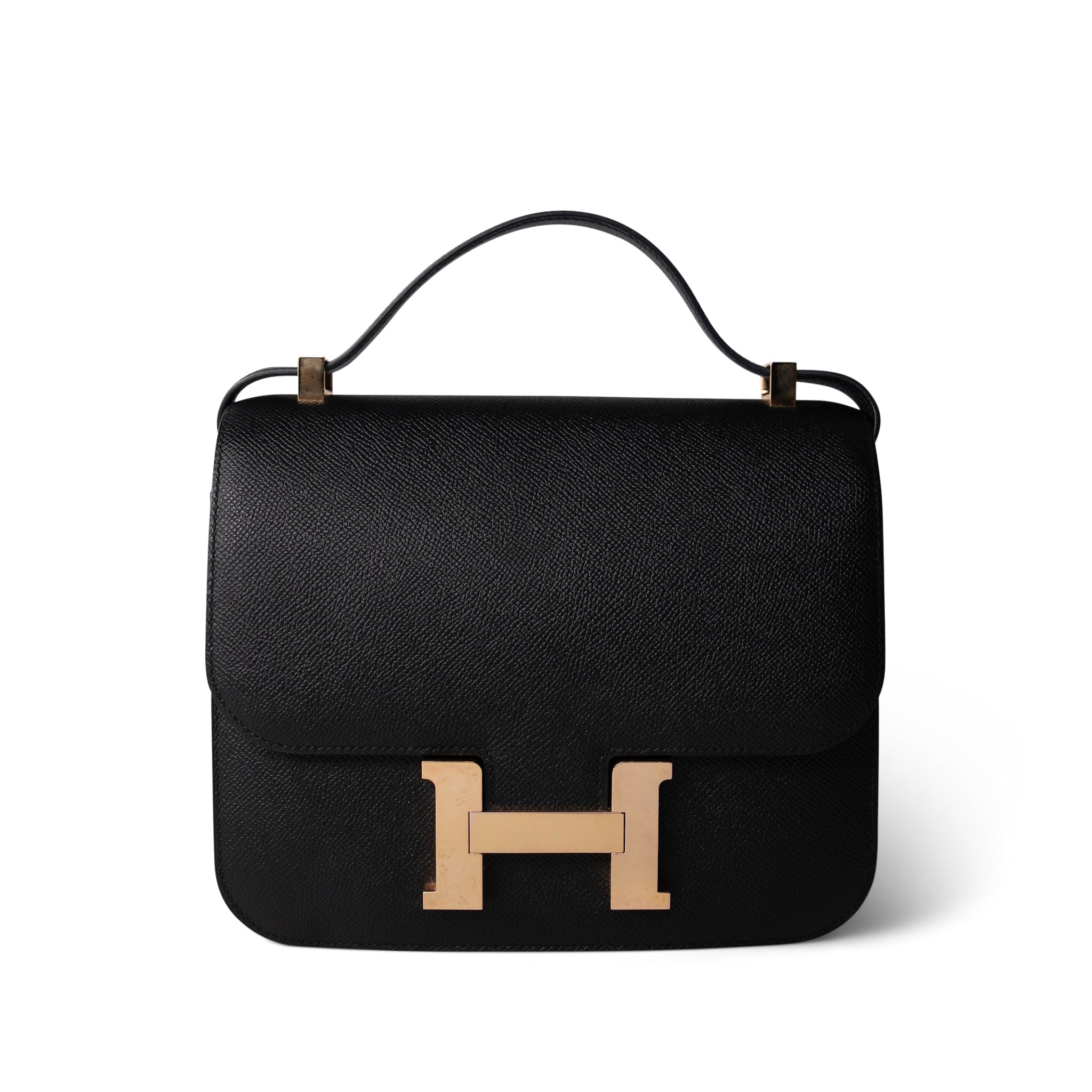 Hermes Black Constance 24 Black Epsom Rose Gold Plated C Stamp - Redeluxe