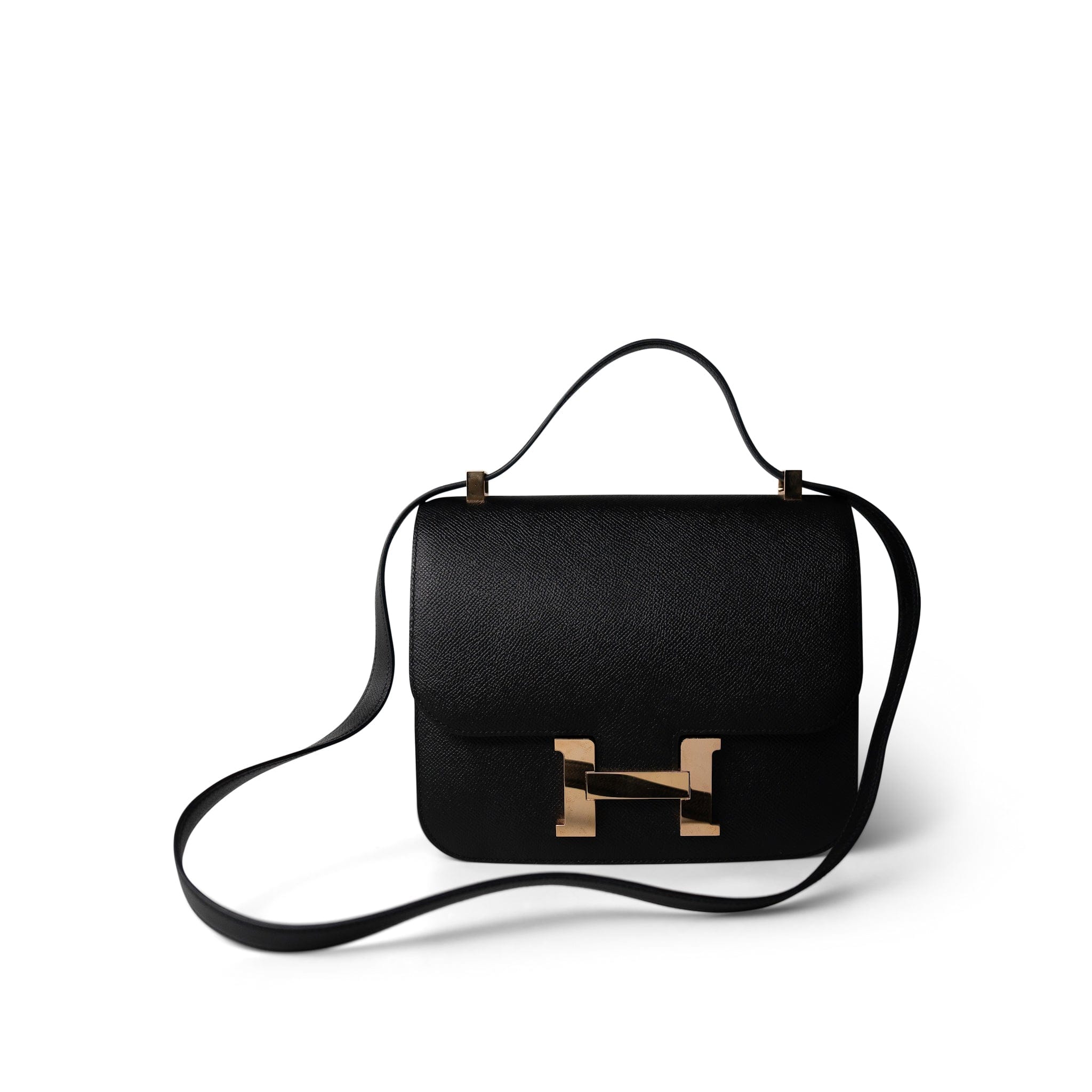 Hermes Black Constance 24 Black Epsom Rose Gold Plated C Stamp - Redeluxe
