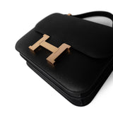 Hermes Black Constance 24 Black Epsom Rose Gold Plated C Stamp - Redeluxe