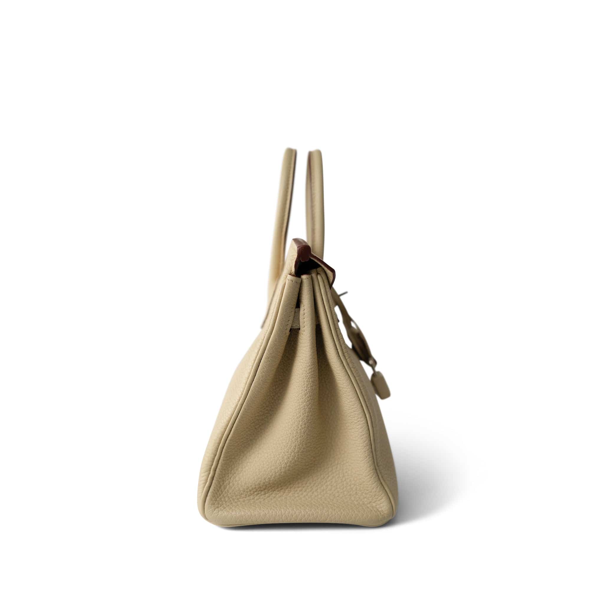 Hermes Handbag Beige Birkin 25 Parchemin / Light Beige Togo Palladium Plated M Square Stamp - Redeluxe