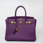 Hermes Handbag Birkin 30 Anemone Veau Epsom Leather Gold Plated R Stamp - Redeluxe