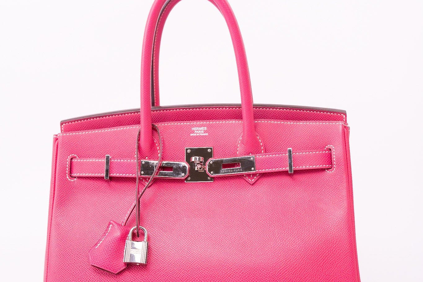 Hermes Handbag Birkin 30 (Candy Model) Rose Tyrien / Rubis Veau Epsom Leather Palladium Plated O Square Stamp - Redeluxe