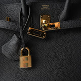Hermes Handbag Black Birkin 25 Noir Black Veau Togo Leather Gold Hardware - Redeluxe