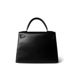 Hermes Handbag Black Kelly Sellier 28 Black Box Calfskin Gold Plated Y Circle Stamp - Redeluxe