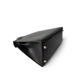 Hermes Handbag Black Kelly Sellier 28 Black Box Calfskin Gold Plated Y Circle Stamp - Redeluxe