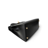 Hermes Handbag Black Kelly Sellier 28 Black Box Calfskin Gold Plated Y Circle Stamp - Redeluxe