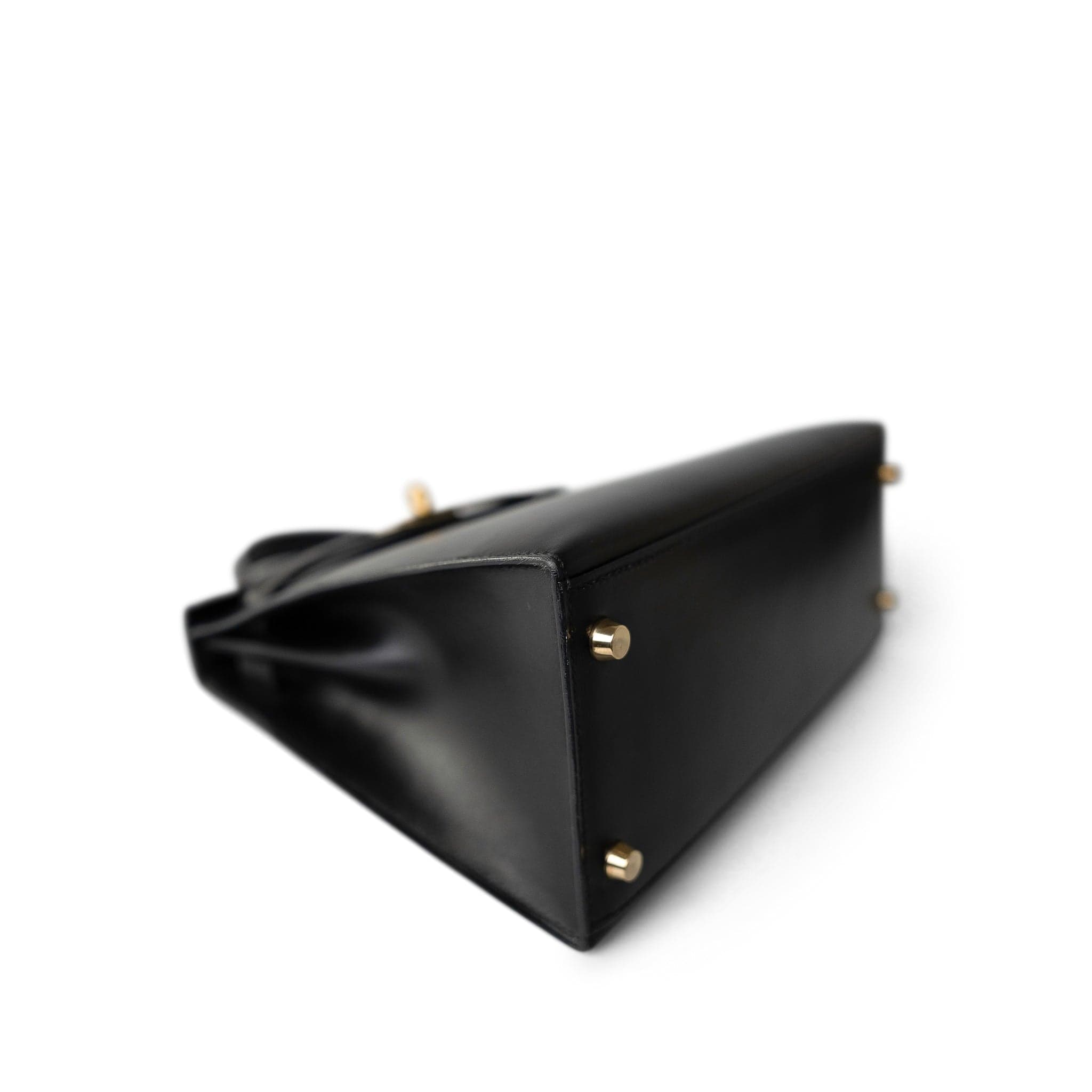 Hermes Handbag Black Kelly Sellier 28 Black Box Calfskin Gold Plated Y Circle Stamp - Redeluxe