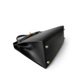 Hermes Handbag Black Kelly Sellier 28 Black Box Calfskin Gold Plated Y Circle Stamp - Redeluxe