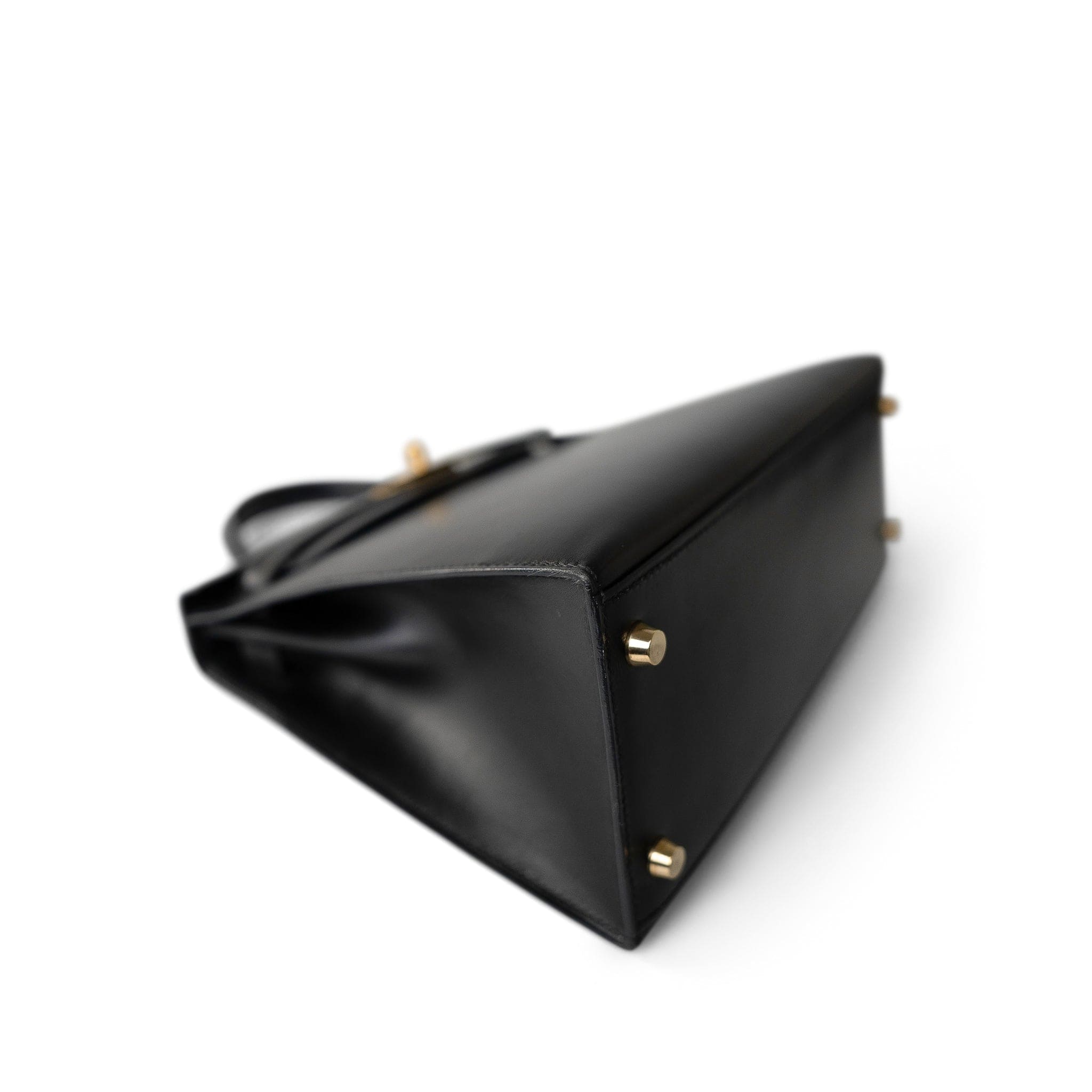 Hermes Handbag Black Kelly Sellier 28 Black Box Calfskin Gold Plated Y Circle Stamp - Redeluxe