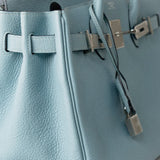 Hermes Handbag Blue Birkin 30 Blue Ciel Clemence Palladium Plated M Square Stamp - Redeluxe