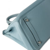 Hermes Handbag Blue Birkin 30 Blue Ciel Clemence Palladium Plated M Square Stamp - Redeluxe