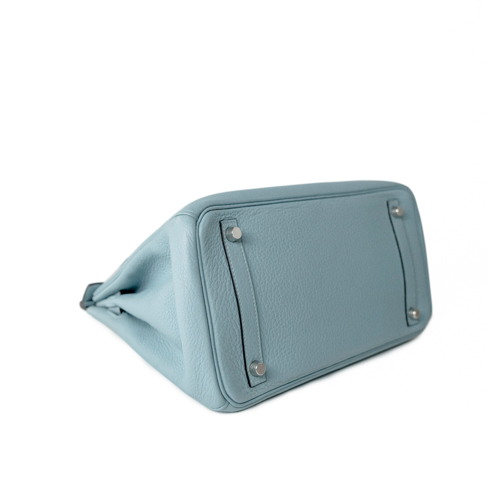 Hermes Handbag Blue Birkin 30 Blue Ciel Clemence Palladium Plated M Square Stamp - Redeluxe