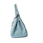 Hermes Handbag Blue Birkin 30 Blue Ciel Clemence Palladium Plated M Square Stamp - Redeluxe