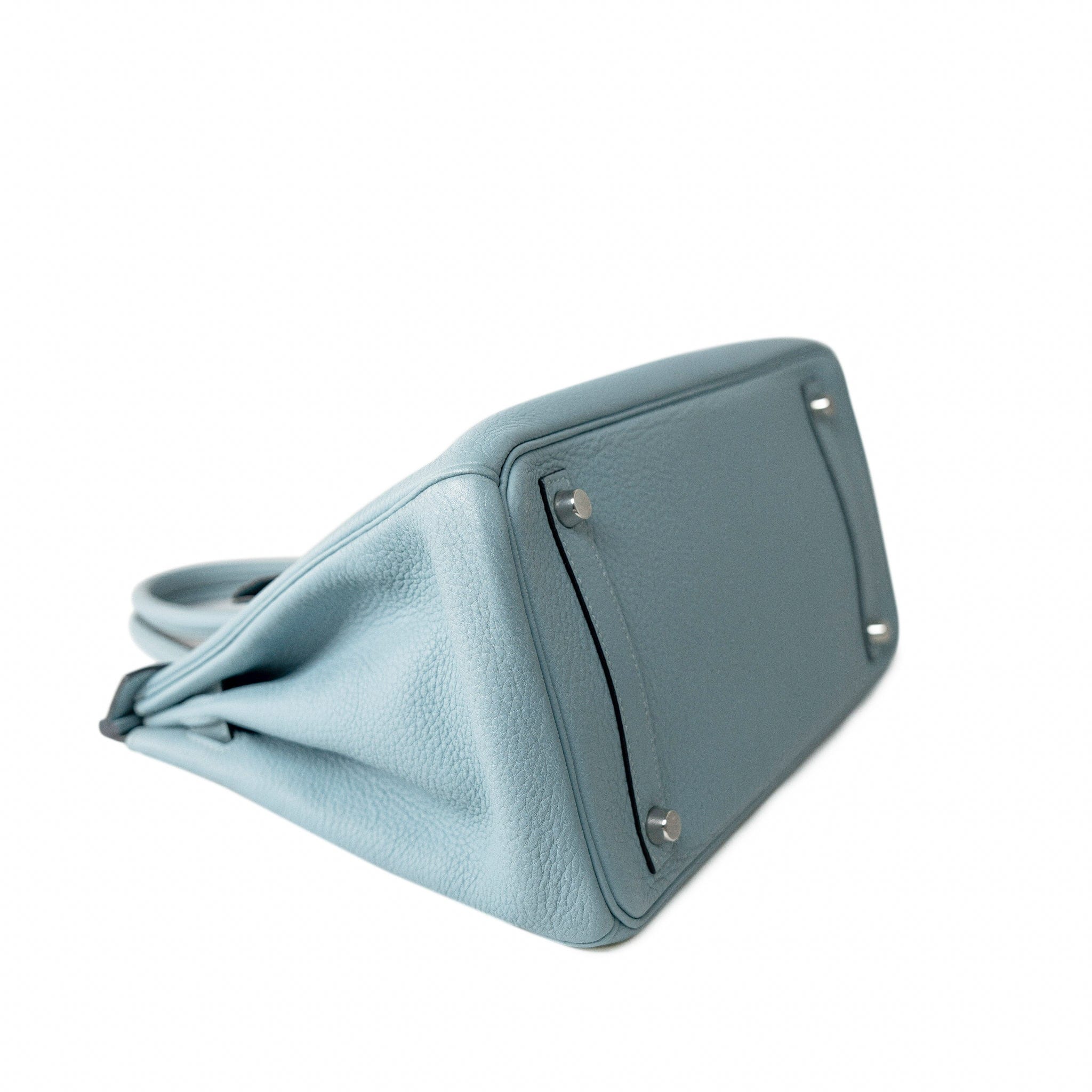 Hermes Handbag Blue Birkin 30 Blue Ciel Clemence Palladium Plated M Square Stamp - Redeluxe