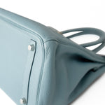 Hermes Handbag Blue Birkin 30 Blue Ciel Clemence Palladium Plated M Square Stamp - Redeluxe