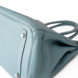 Hermes Handbag Blue Birkin 30 Blue Ciel Clemence Palladium Plated M Square Stamp - Redeluxe