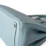 Hermes Handbag Blue Birkin 30 Blue Ciel Clemence Palladium Plated M Square Stamp - Redeluxe