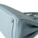 Hermes Handbag Blue Birkin 30 Blue Ciel Clemence Palladium Plated M Square Stamp - Redeluxe