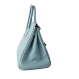 Hermes Handbag Blue Birkin 30 Blue Ciel Clemence Palladium Plated M Square Stamp - Redeluxe