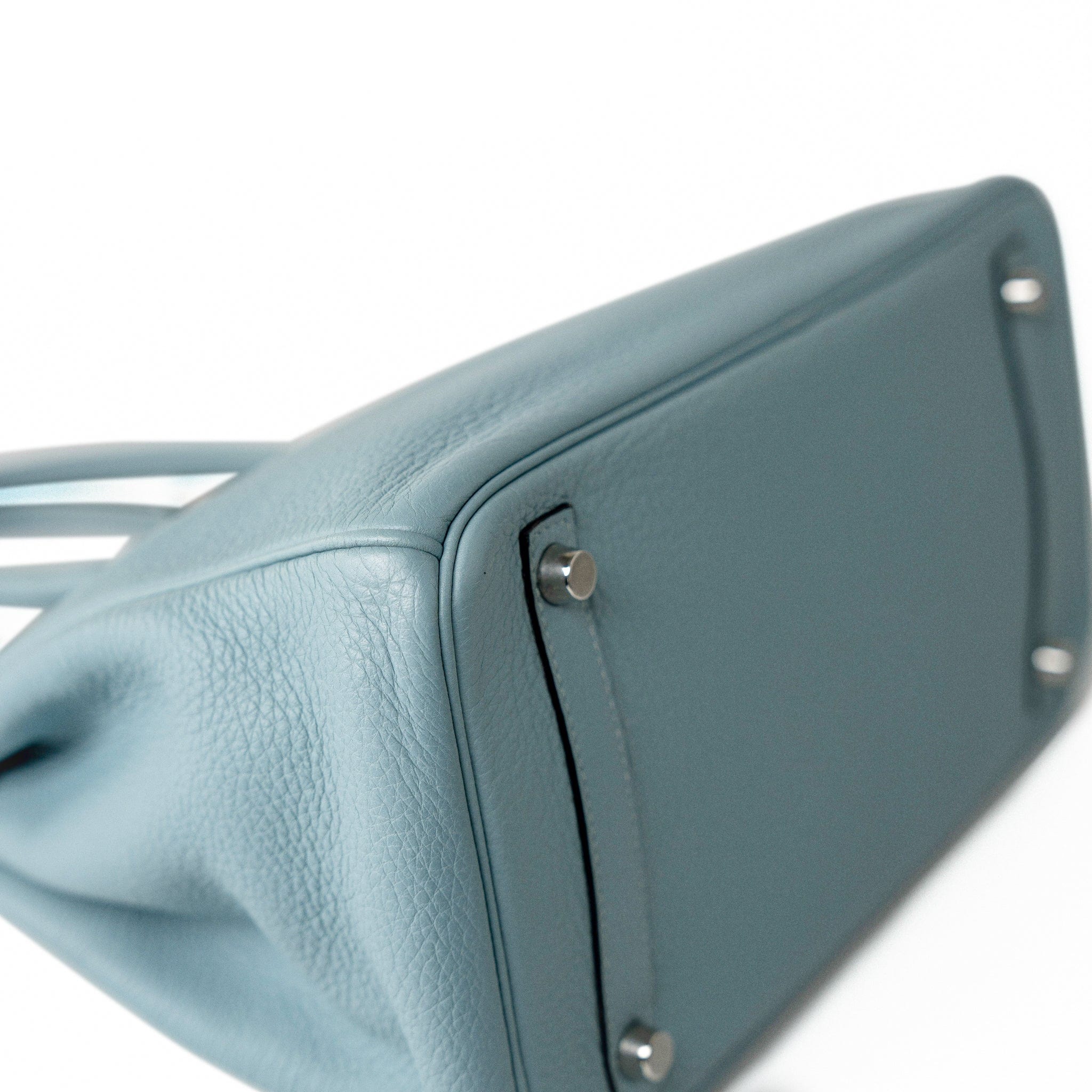 Hermes Handbag Blue Birkin 30 Blue Ciel Clemence Palladium Plated M Square Stamp - Redeluxe