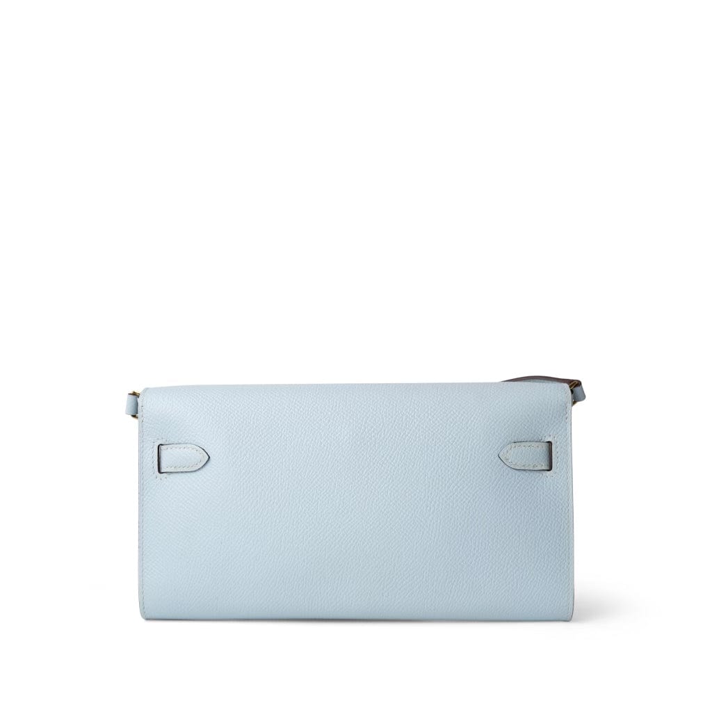Hermes Handbag Blue Kelly Wallet To Go Bleu Brume Gold Plated Z Stamp - Redeluxe