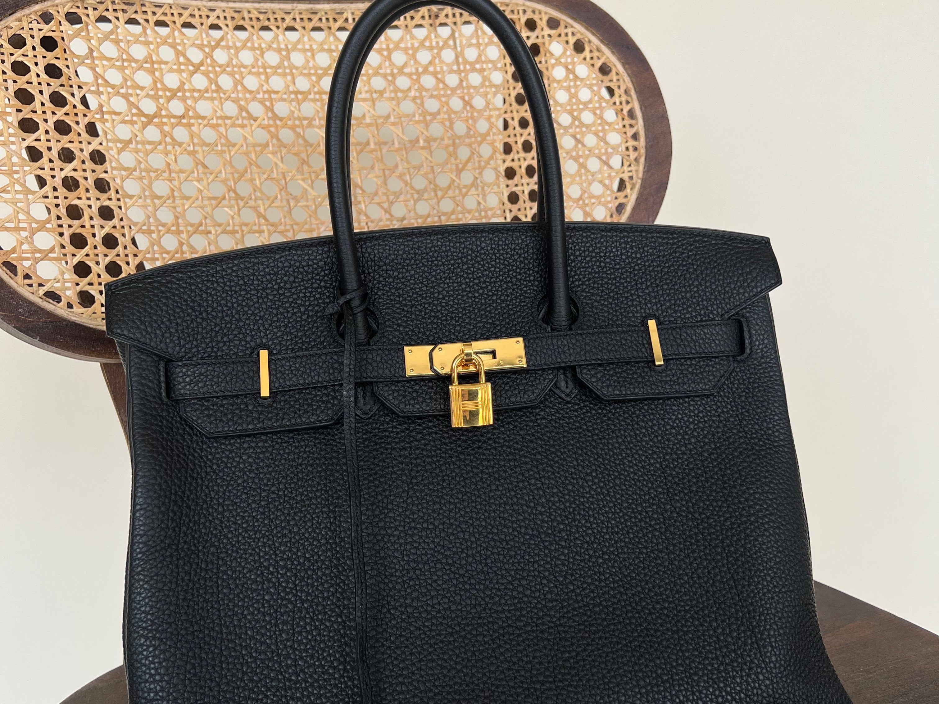 Hermes Handbag Hermes Birkin 35 Black Veau Togo Leather Gold Plated 2021 Z - Redeluxe