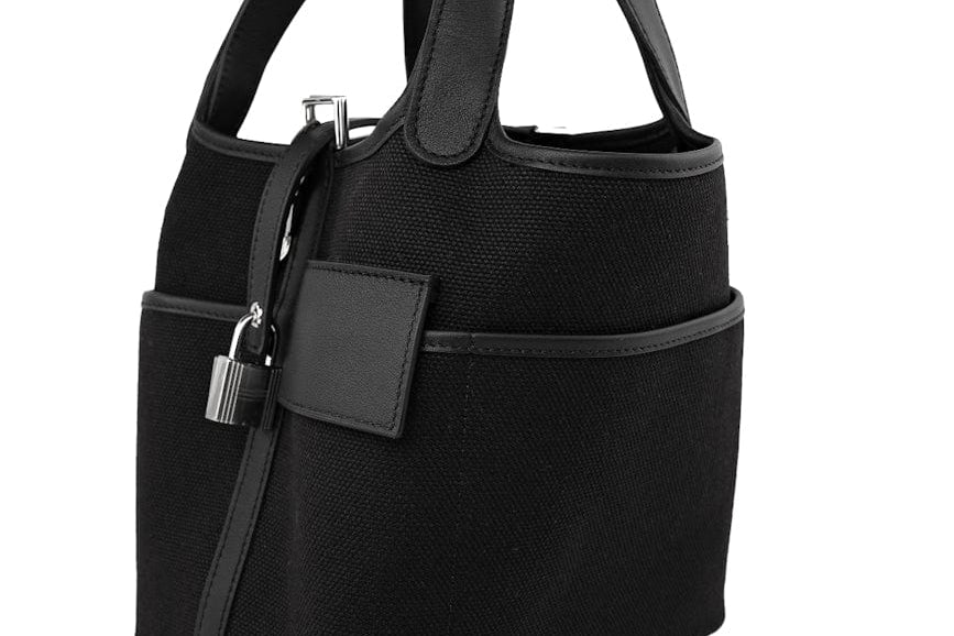 Hermes Handbag Hermès Picotin Cargo 18 Black Swift and Toile Canvas Palladium Hardware - Redeluxe