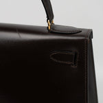 Hermes Handbag Hermes Vintage Kelly 28 Box Calfskin Chocolate Gold Metal Fittings - Redeluxe