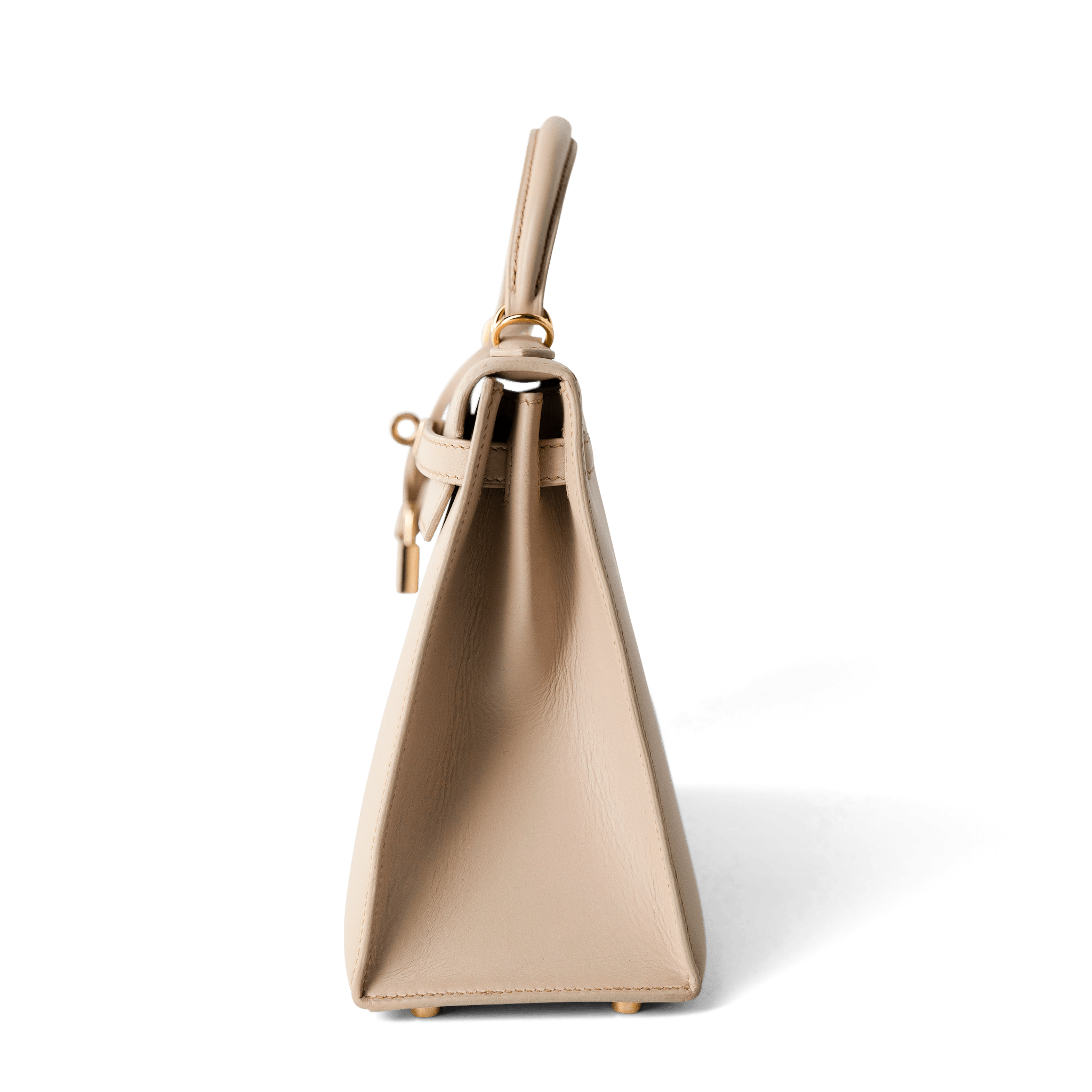 Hermes Handbag Kelly / Beige Kelly 25 Beige Box Calfskin Leather Gold Plated Hardware E Square Stamp - Redeluxe