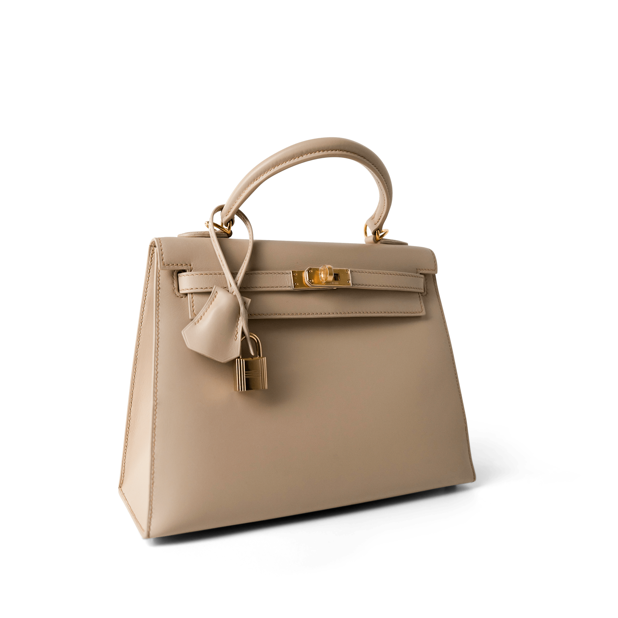 Hermes Handbag Kelly / Beige Kelly 25 Beige Box Calfskin Leather Gold Plated Hardware E Square Stamp - Redeluxe