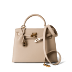 Hermes Handbag Kelly / Beige Kelly 25 Beige Box Calfskin Leather Gold Plated Hardware E Square Stamp - Redeluxe