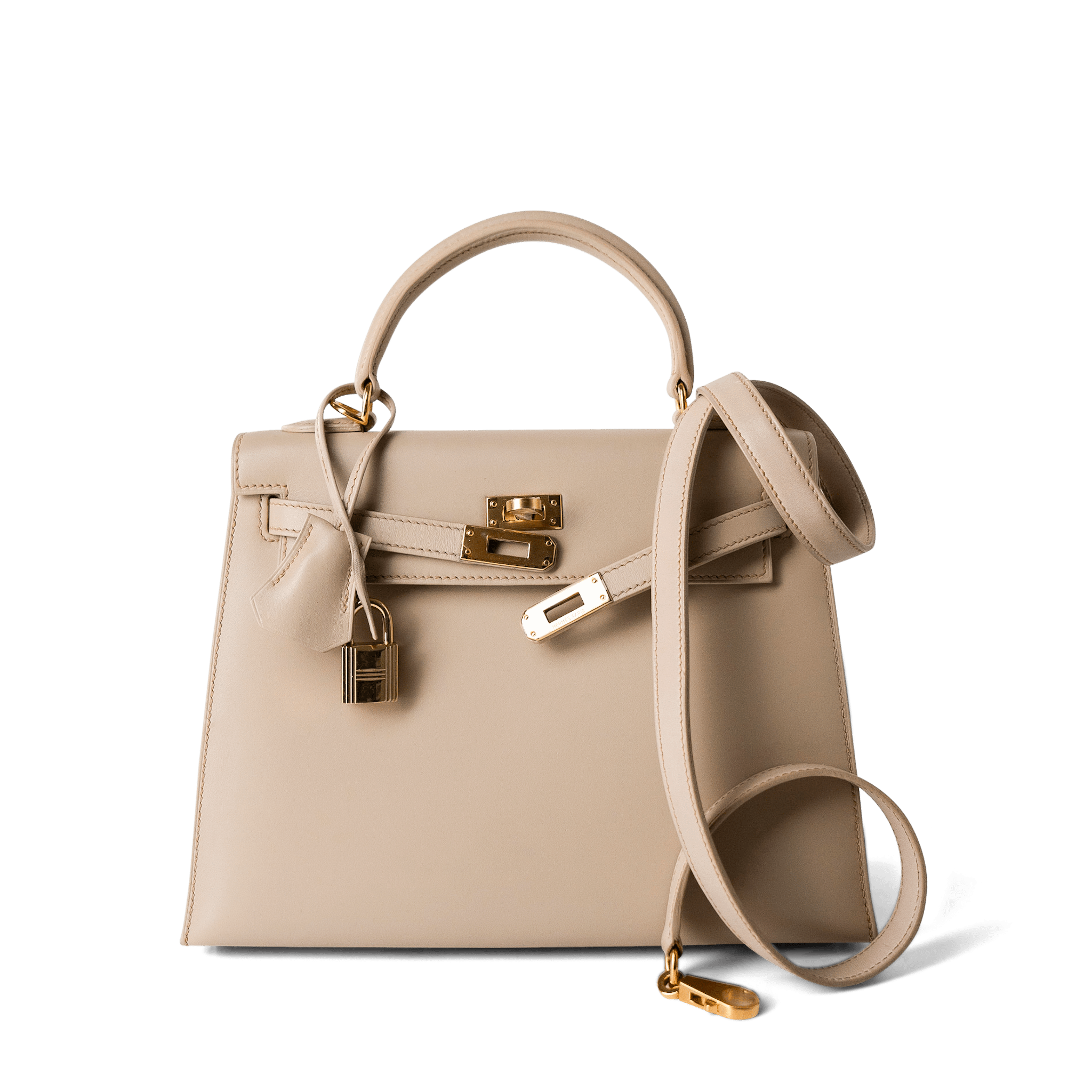 Hermes Handbag Kelly / Beige Kelly 25 Beige Box Calfskin Leather Gold Plated Hardware E Square Stamp - Redeluxe