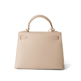 Hermes Handbag Kelly / Beige Kelly 25 Beige Box Calfskin Leather Gold Plated Hardware E Square Stamp - Redeluxe