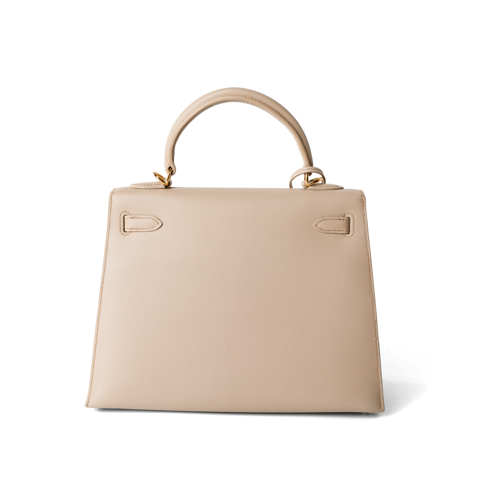 Hermes Handbag Kelly / Beige Kelly 25 Beige Box Calfskin Leather Gold Plated Hardware E Square Stamp - Redeluxe