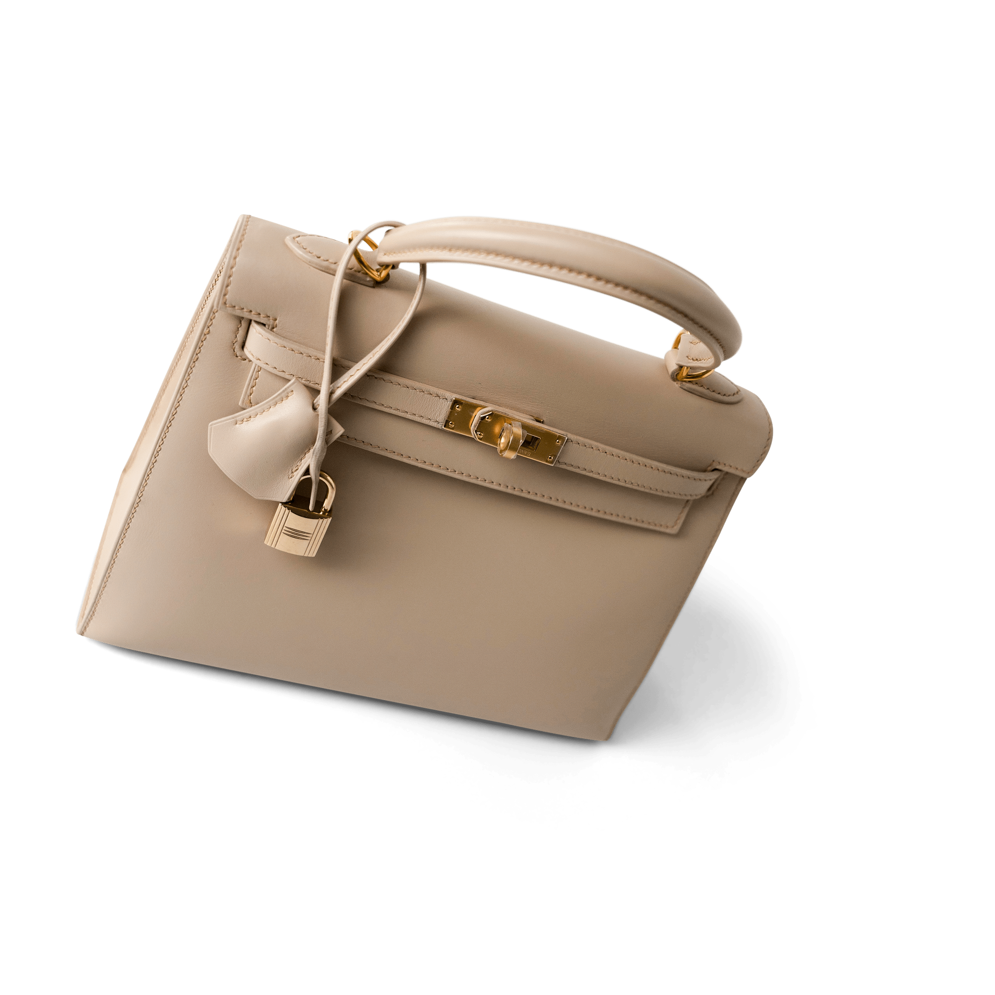 Hermes Handbag Kelly / Beige Kelly 25 Beige Box Calfskin Leather Gold Plated Hardware E Square Stamp - Redeluxe
