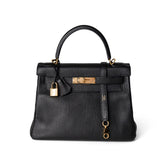 Hermes Handbag Kelly / Black Kelly 28 Black Veau Togo Leather Gold Plated C Stamp - Redeluxe