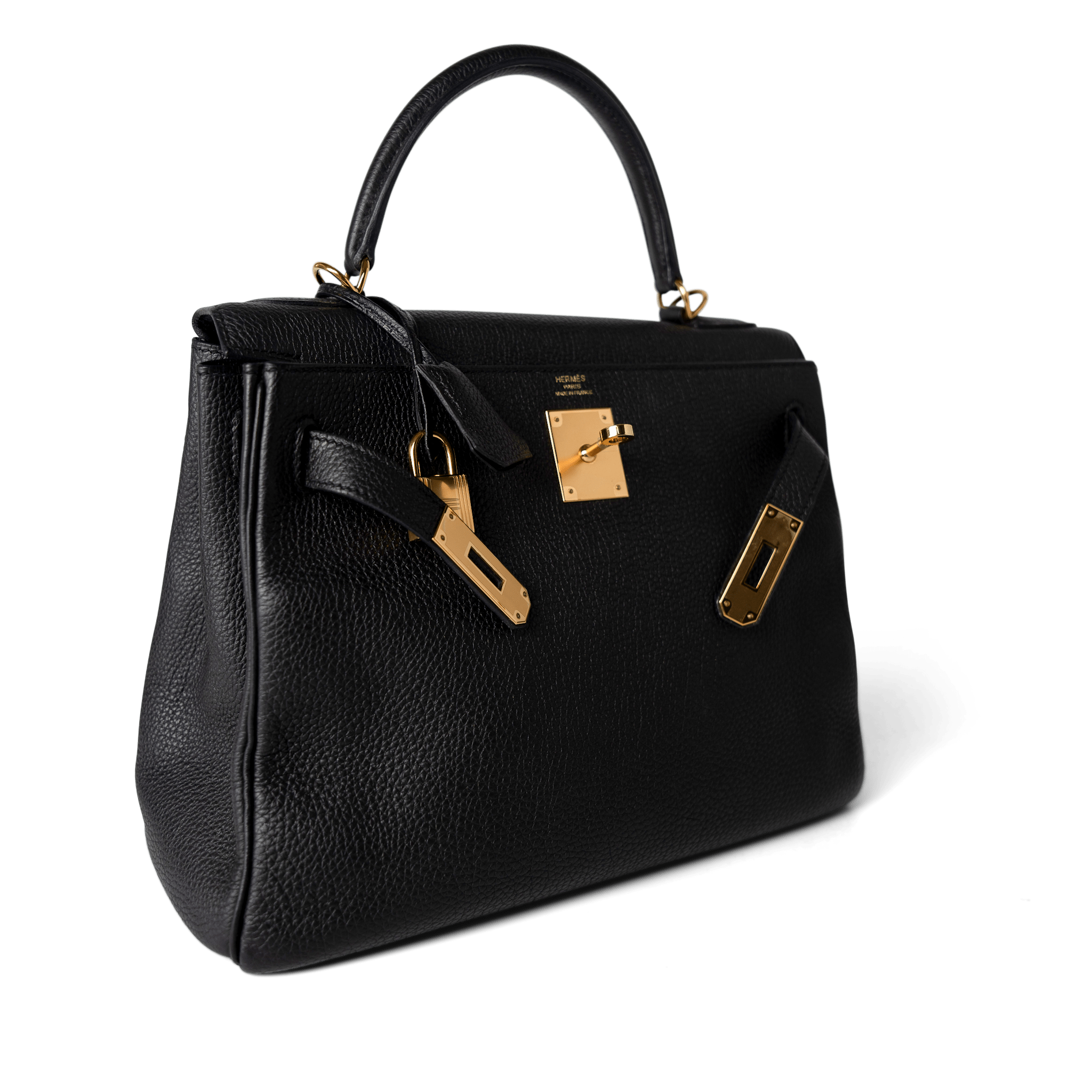 Hermes Handbag Kelly / Black Kelly 28 Black Veau Togo Leather Gold Plated C Stamp - Redeluxe