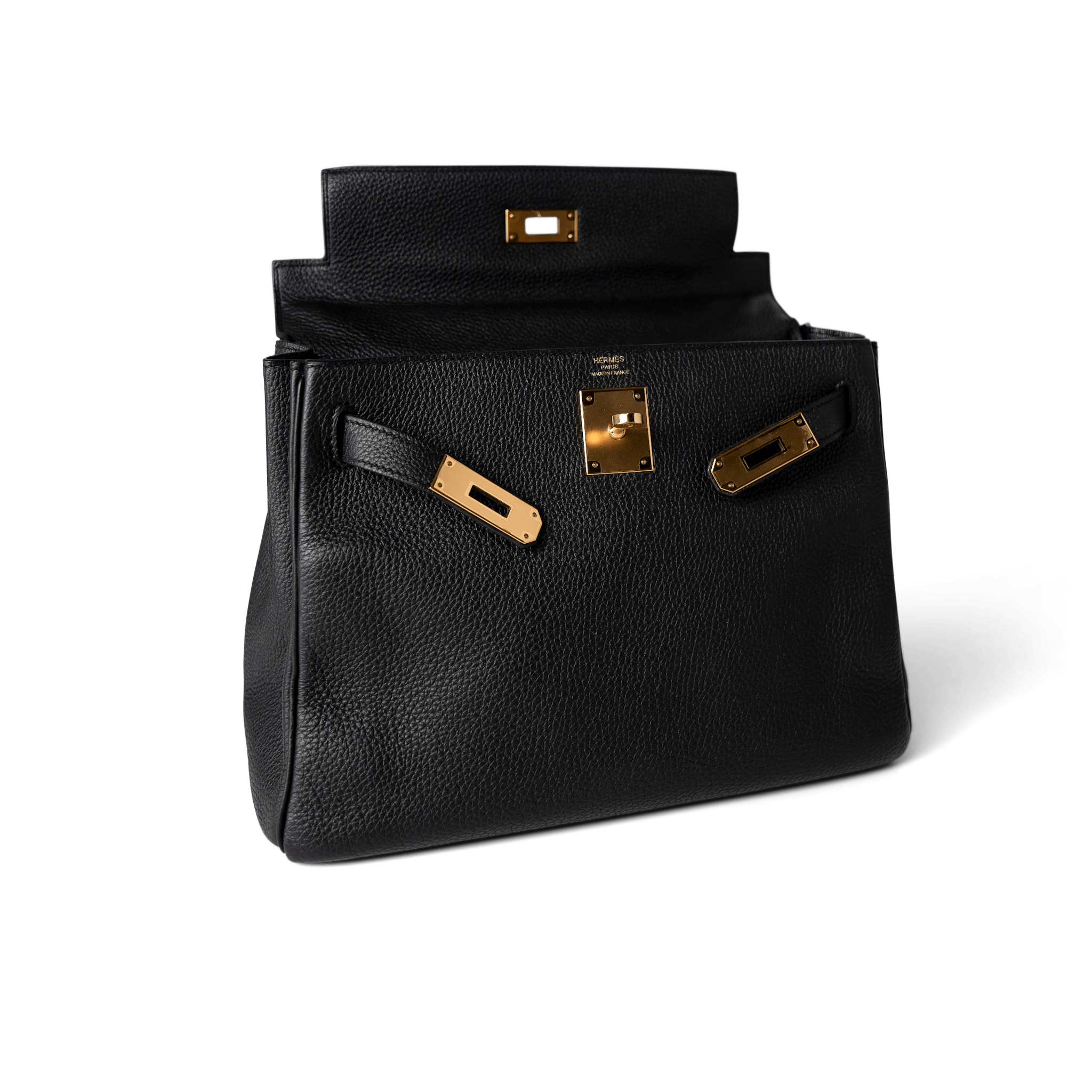 Hermes Handbag Kelly / Black Kelly 28 Black Veau Togo Leather Gold Plated C Stamp - Redeluxe