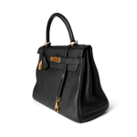 Hermes Handbag Kelly / Black Kelly 28 Black Veau Togo Leather Gold Plated C Stamp - Redeluxe