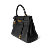 Hermes Handbag Kelly / Black Kelly 28 Black Veau Togo Leather Gold Plated C Stamp - Redeluxe