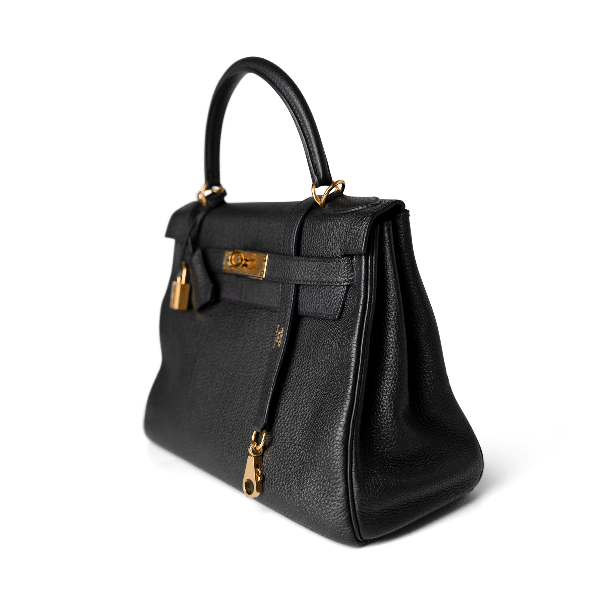 Hermes Handbag Kelly / Black Kelly 28 Black Veau Togo Leather Gold Plated C Stamp - Redeluxe