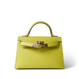 Hermes Handbag Lime Mini Kelly Sellier Lime Epsom Gold Plated Y Stamp - Redeluxe