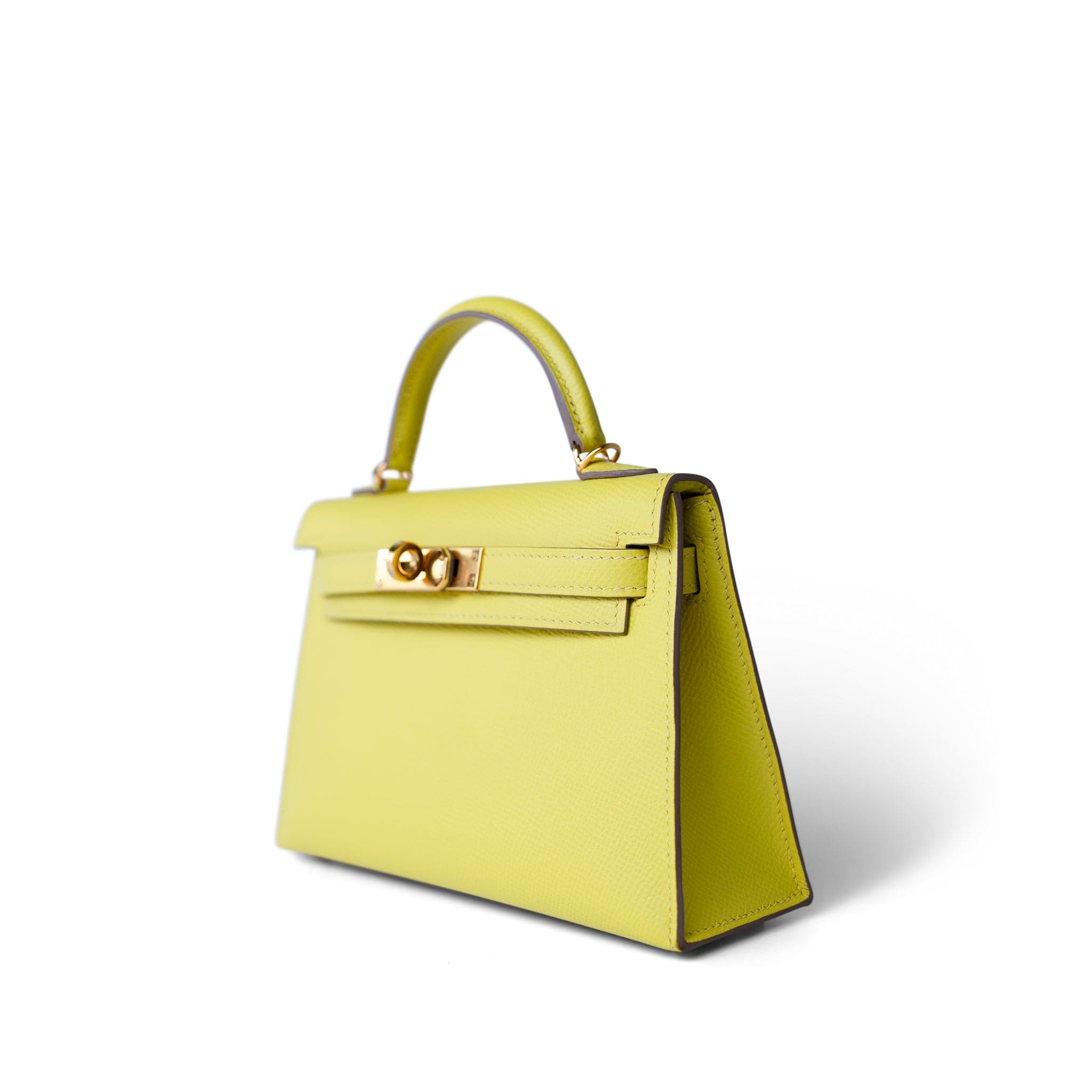 Hermes Handbag Lime Mini Kelly Sellier Lime Epsom Gold Plated Y Stamp - Redeluxe
