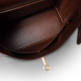 Hermes Handbag Maroon Kelly 28 Maroon Box Calfskin Gold Plated B Square Stamp - Redeluxe