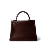 Hermes Handbag Maroon Kelly 28 Maroon Box Calfskin Gold Plated B Square Stamp - Redeluxe