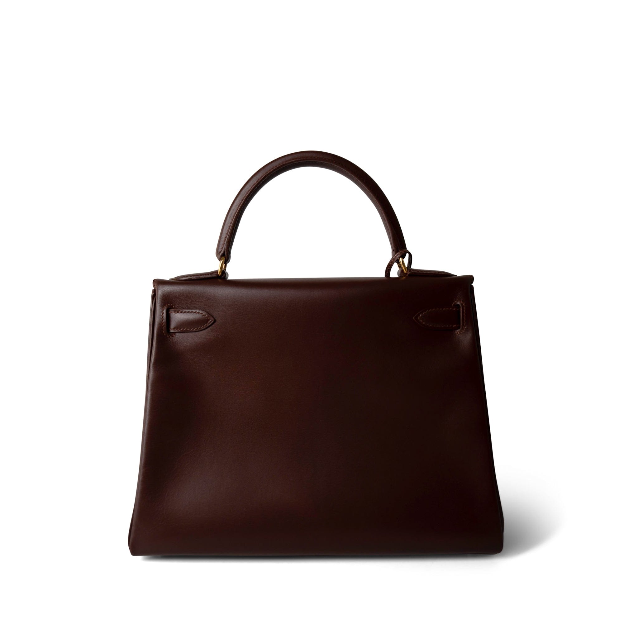 Hermes Handbag Maroon Kelly 28 Maroon Box Calfskin Gold Plated B Square Stamp - Redeluxe