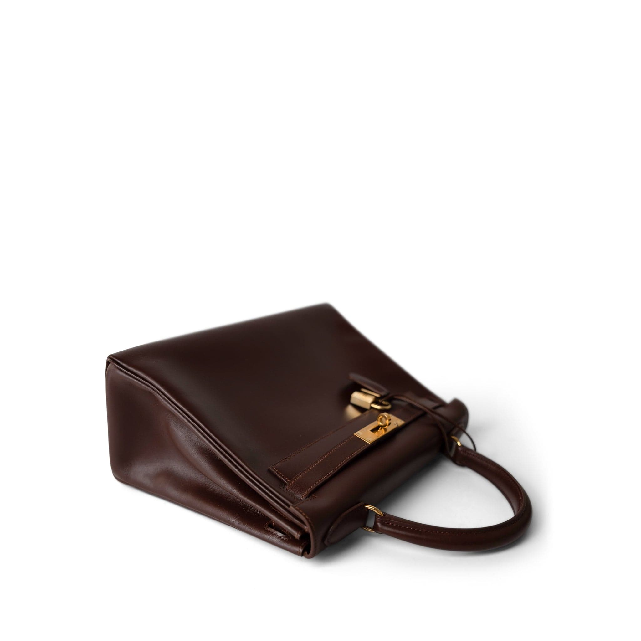 Hermes Handbag Maroon Kelly 28 Maroon Box Calfskin Gold Plated B Square Stamp - Redeluxe