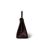 Hermes Handbag Maroon Kelly 28 Maroon Box Calfskin Gold Plated B Square Stamp - Redeluxe