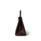 Hermes Handbag Maroon Kelly 28 Maroon Box Calfskin Gold Plated B Square Stamp - Redeluxe