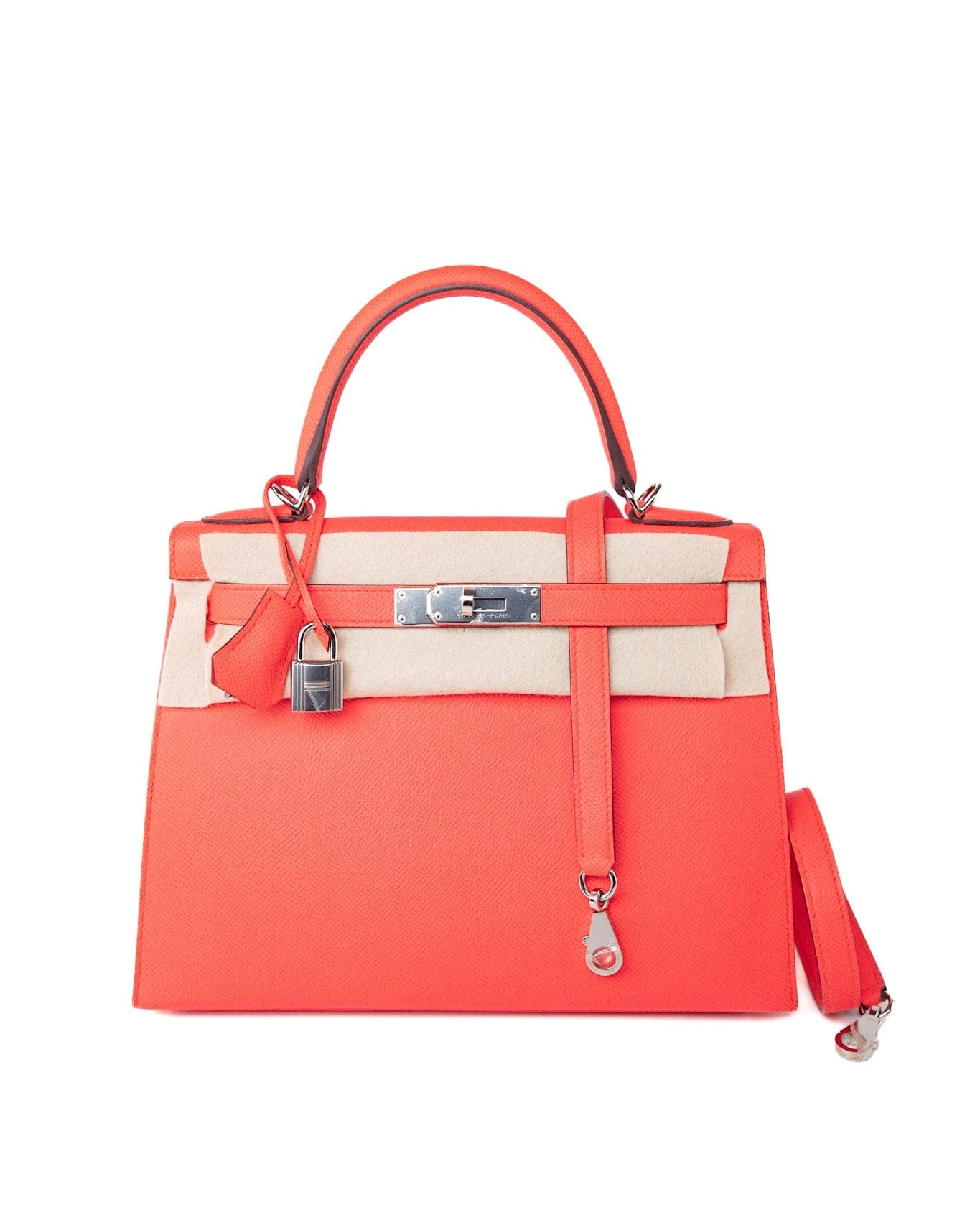 Hermes Handbag Pink Hermes Kelly 28 Rose Texas Veau Epsom Leather Palladium plated Y Stamp - Redeluxe